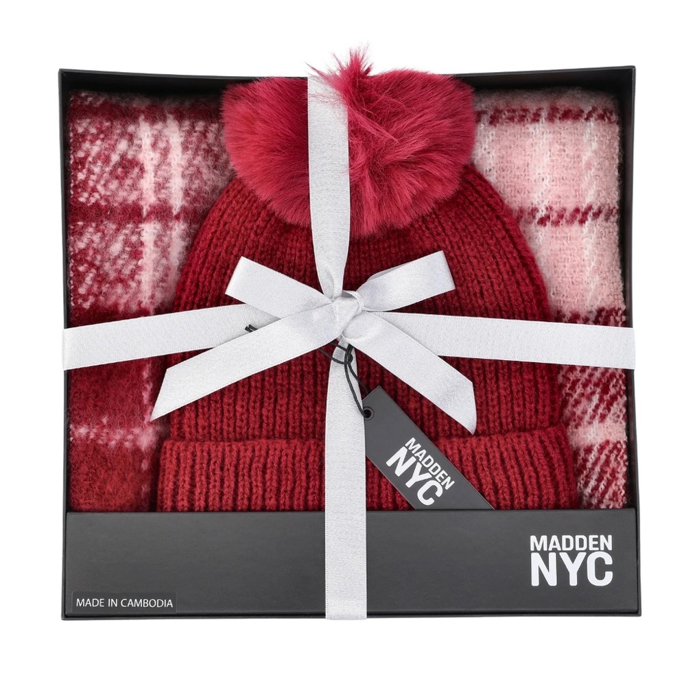 Madden NYC Women's Beanie Hat and Scarf Gift Set, 2-Piece, Burgundy